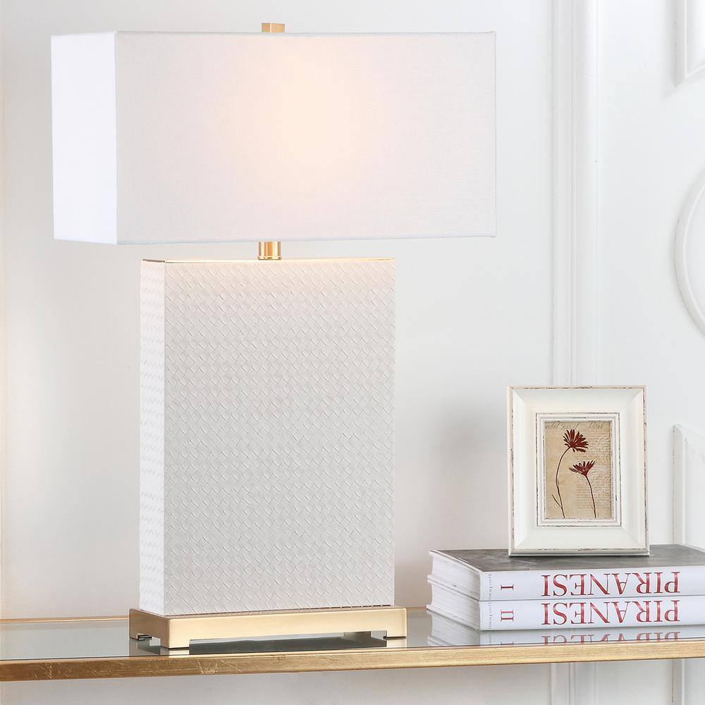Arcadian Cream Faux Leather Geometric Table Lamp Set of 2