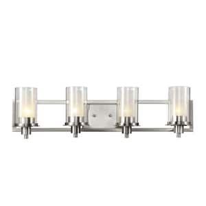 Odyssey 30 in. 4-Light Brushed Nickel Bathroom Vanity Light Fixture with Frosted Inner Glass and Clear Outer Glass