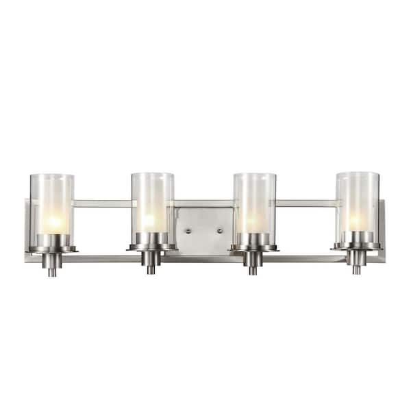 Bel Air Lighting Odyssey 30 in. 4-Light Brushed Nickel Bathroom Vanity Light Fixture with Frosted Inner Glass and Clear Outer Glass