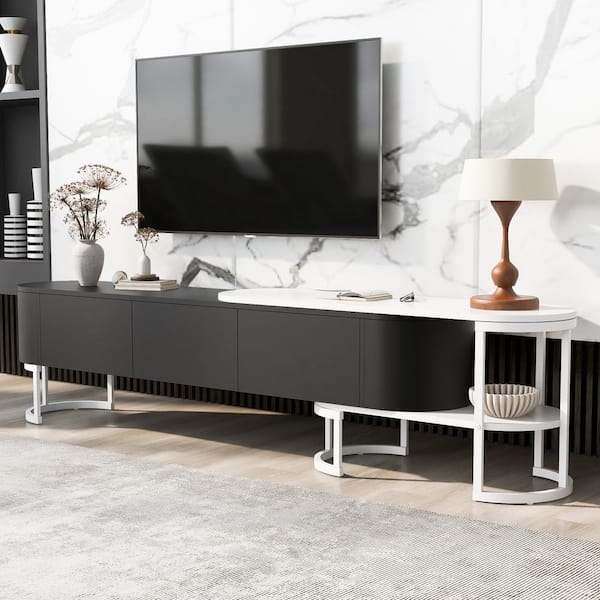 JUJABU Black White TV Stand Entertainment Center Media Console with 3-Drawers to 76.4 in.