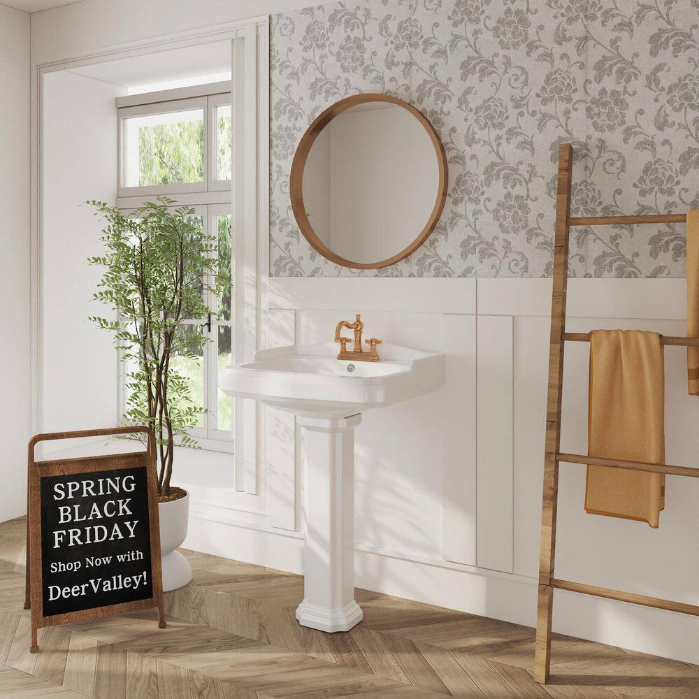 Dynasty 35.5" White Ceramic Pedestal Bathroom Sink with Overflow