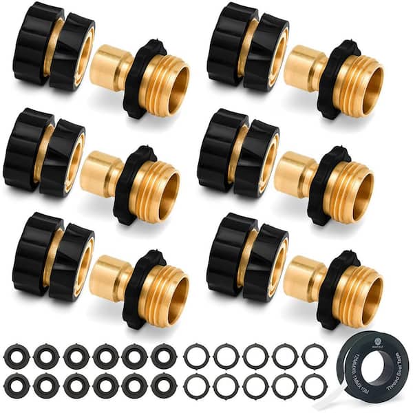 Brass Quick Connect Hose Connector Set, Easily Add Attachments to Garden Hose (Pack of 6)