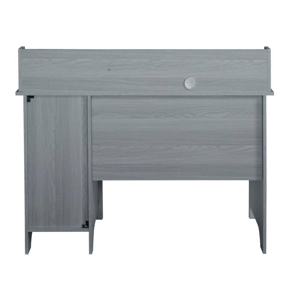 Modern Gray Wood-Design Office Desk with Hutch and Drawers