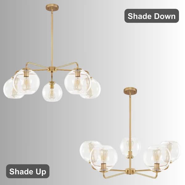 5-Light Gold Unique Modern Glass Bubble Chandelier with Clear Glass Globe Shade (No Bulbs Included)
