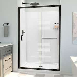 Infinity-Z 48 in. W x 78-3/4 in. H Sliding Shower Door Base and White Wall Kit in Matte Black and Clear Glass