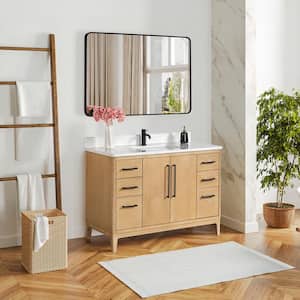Gara 48 in. W x 22 in. D x 33.9 in. H Single Sink Bath Vanity in Grey with White Grain Composite Stone Top and Mirror