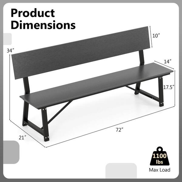 72 in. Bench Chair with All-Weather HDPE Seat and Back, Gray