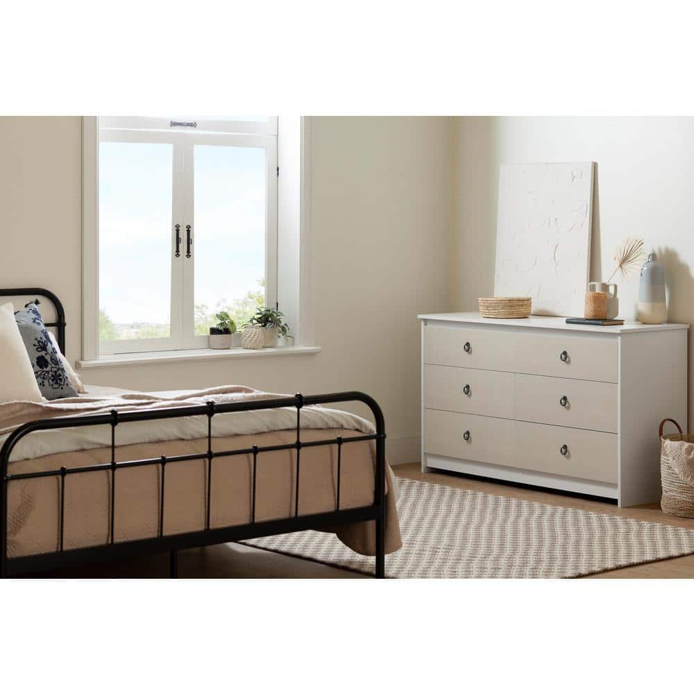 Plenny White and Blue 6-Drawer Double Dresser