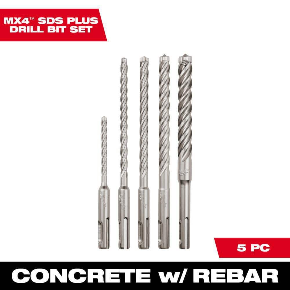 Milwaukee 4-Cutter SDS-PLUS Carbide Hammer Drill Bit Kit (5-Piece)  48-20-7498 - The Home Depot