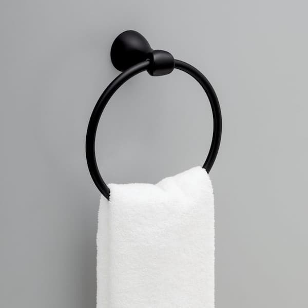 Foundations Wall Mounted Round Closed Towel Ring Bath Hardware Accessory in Matte Black
