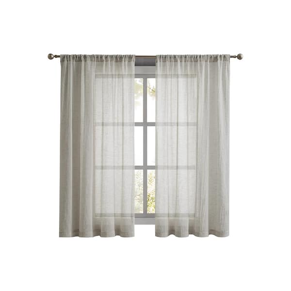 French Connection Charter 50 in. x 63 in. Rod Picket Light Filtering Sheer Window Panel in Crushed Natural (Set of 2 Panels)