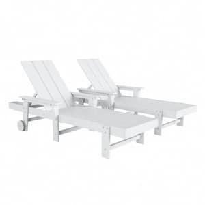 Shoreside 2-Piece White Fade Proof Plastic Portable Poly Reclining Outdoor Patio Chaise Lounge Arm Chairs with Wheels