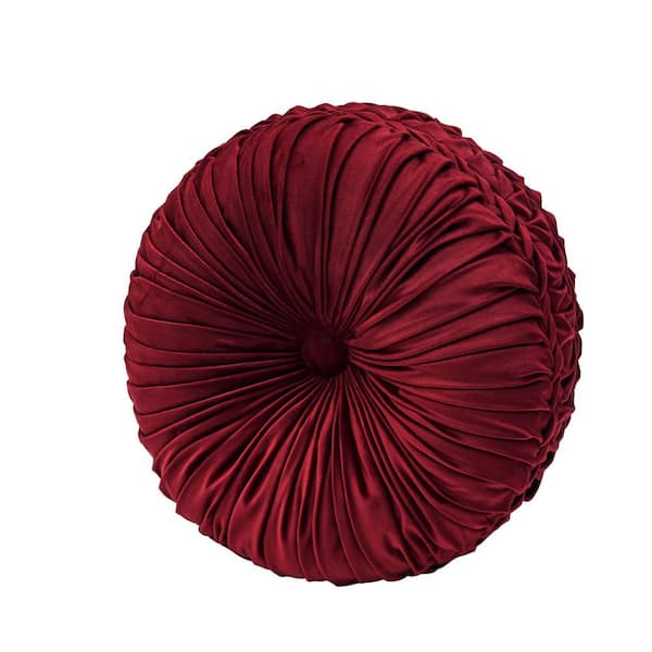 Bordeaux Crimson Polyester Tufted Round Decorative Throw Pillow 15 x 15 in.
