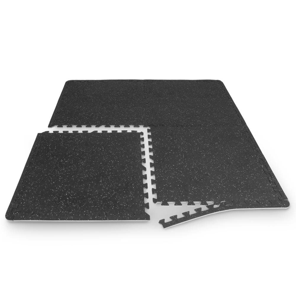 Black and Grey Rubber Top Exercise Puzzle Mat, 1/2-inch, 24 SQFT