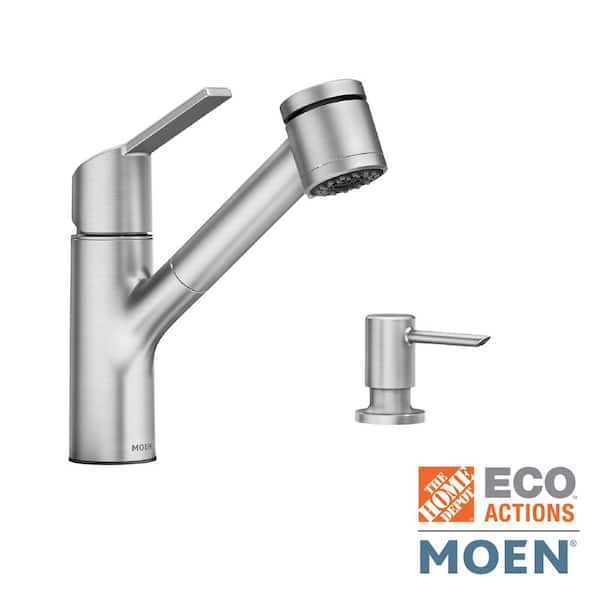 MOEN Sombra Single-Handle Pull-Out Sprayer Kitchen Faucet with Power Clean in Spot Resist Stainless