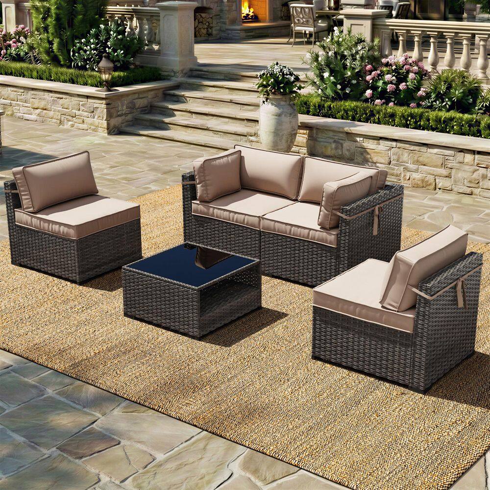 4-Piece Wicker Outdoor Sectional Set with Beige Cushions price history on PriceWatchPro