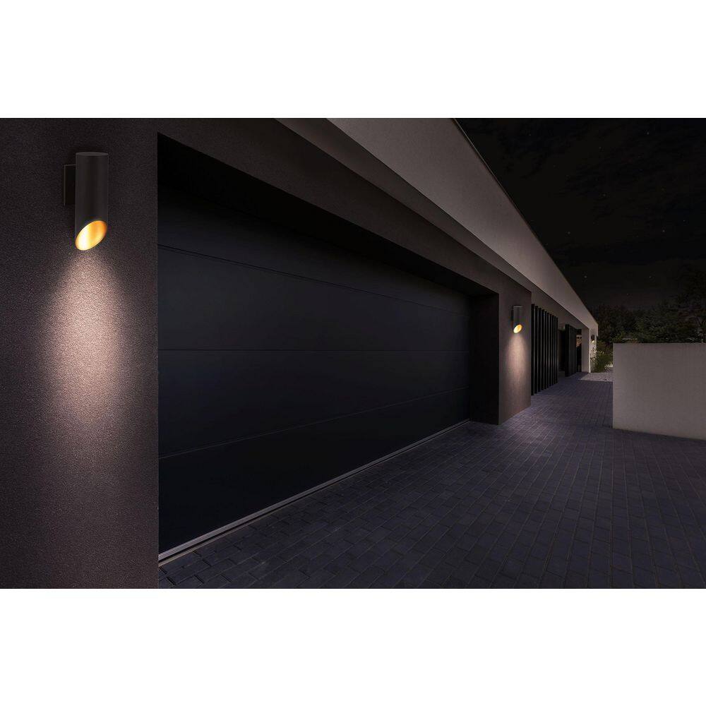 Black and Gold Metal Cylinder Outdoor Wall Light