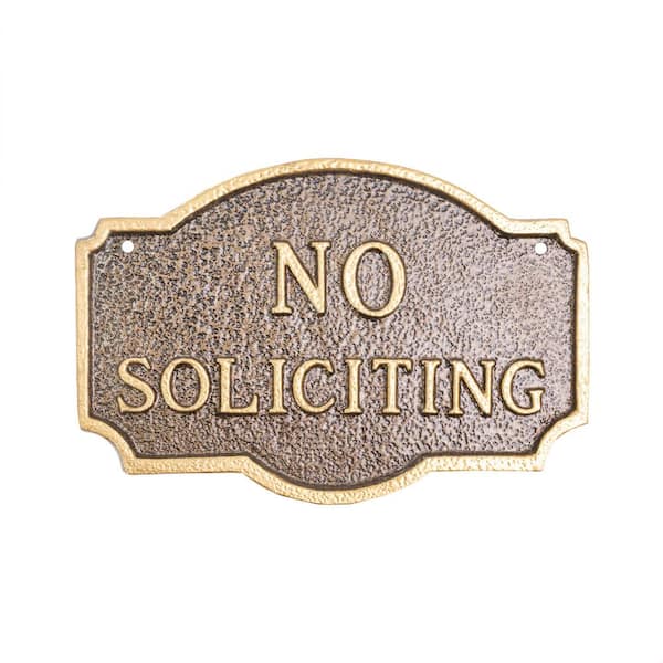 10 in. x 15 in. Standard Montague No Soliciting Statement Plaque Sign - Hammered Bronze/Gold