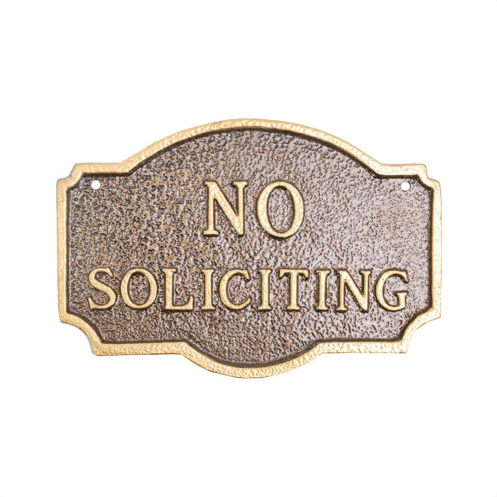 10 in. x 15 in. Standard Montague No Soliciting Statement Plaque Sign - Hammered Bronze/Gold price history on PriceWatchPro