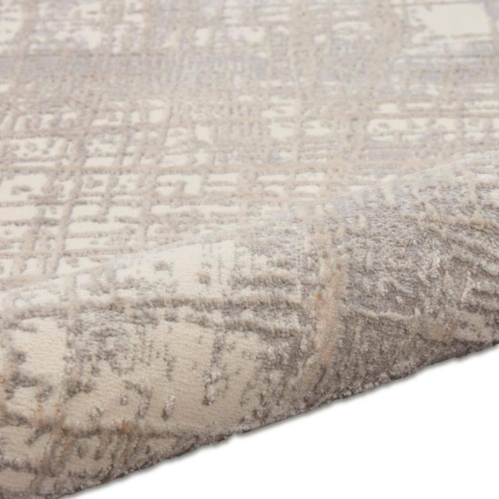 Luxurious Ivory Taupe Abstract Synthetic Runner Rug 2'3" x 7'3"
