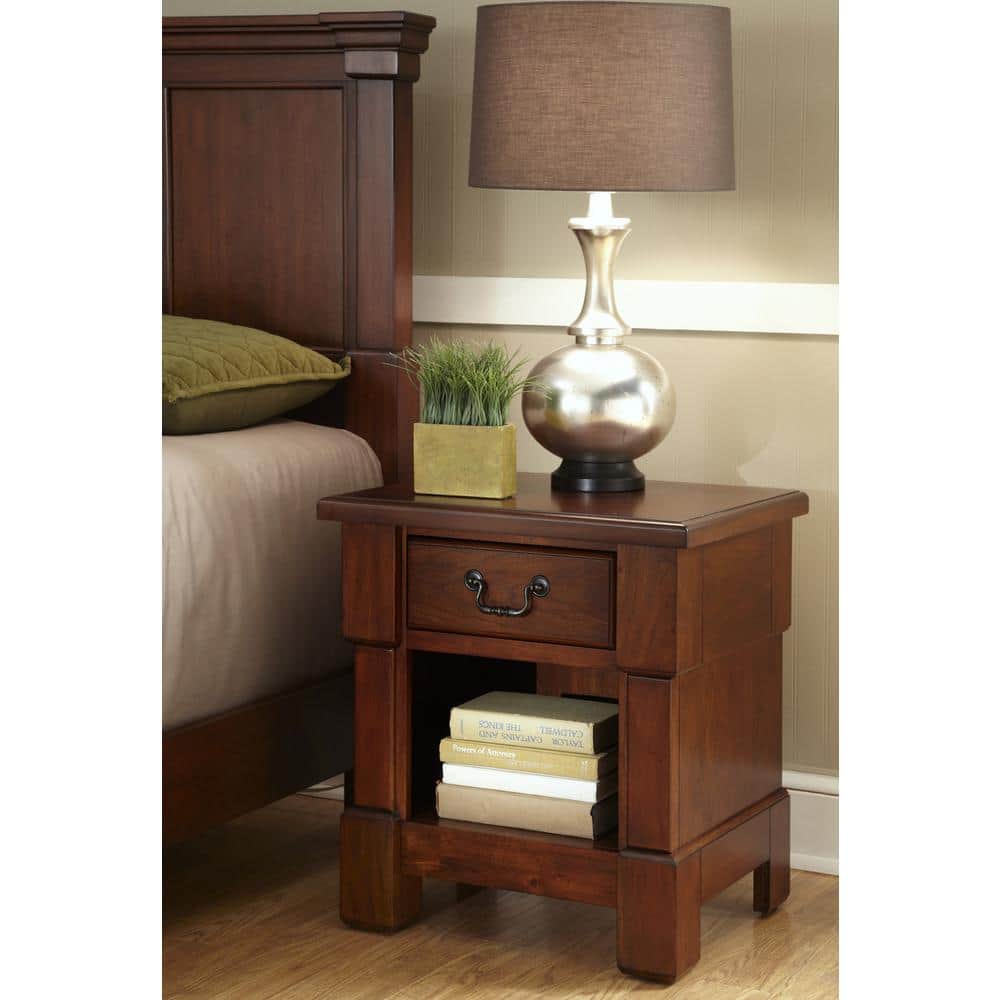 Queen Size Rustic Cherry Brown Wood Bed and Nightstand Set