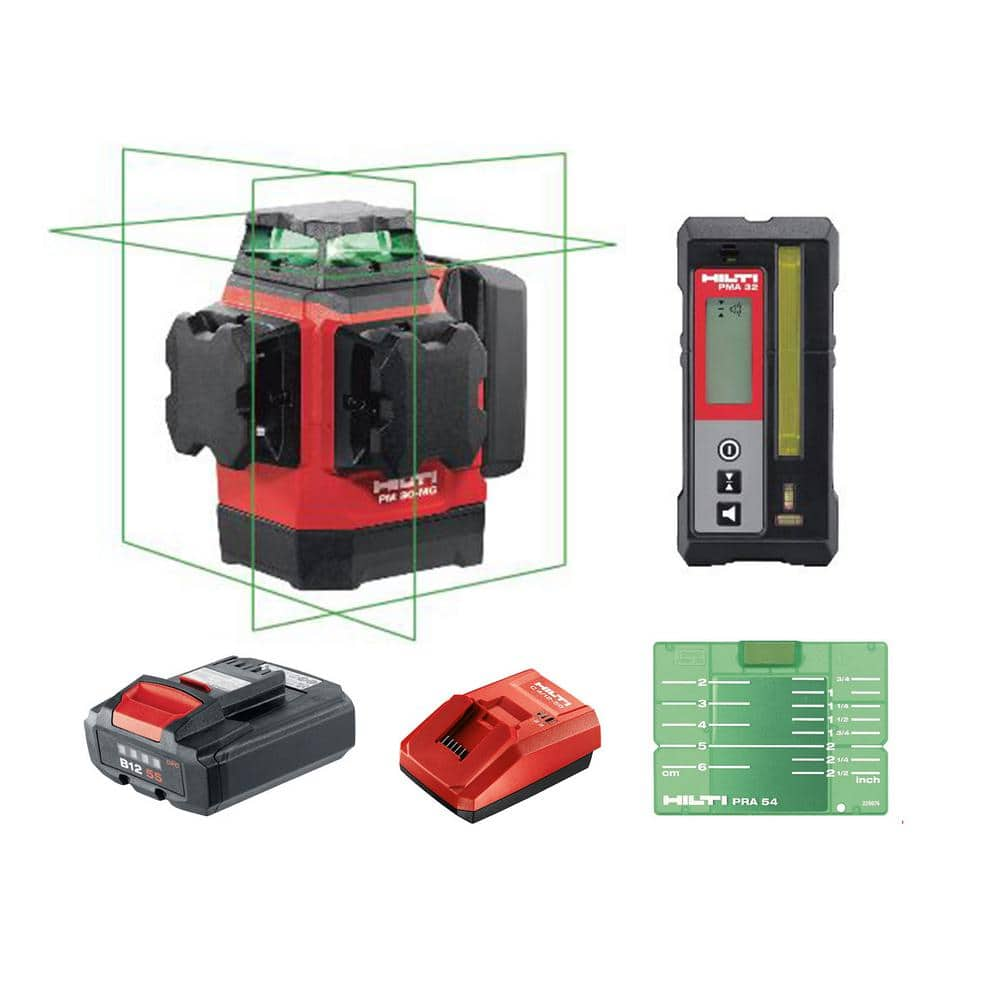 Hilti PM 30-MG 12-Volt 328 ft. Multi-Green Rotating Line Laser with  Receiver, Target Plate Battery, Charger and Case 3622327 - The Home Depot