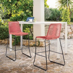 Shasta 26 in. Outdoor Metal and Brick Red Rope Stackable Counter Stool (Set of 2)