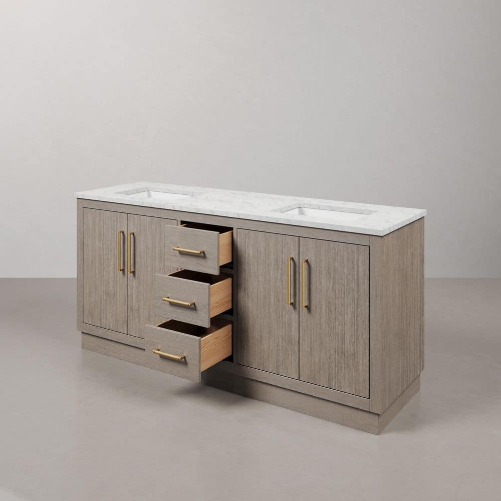 Hugo 72'' Gray Oak Double Vanity with Marble Top