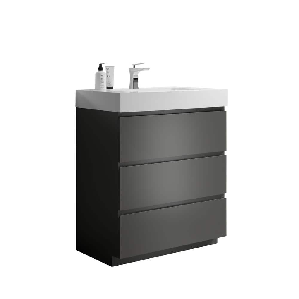 30 in. Single Sink Freestanding Space Gray Bath Vanity with White Solid Surface Top Unassembled without Drain and Faucet price history on PriceWatchPro