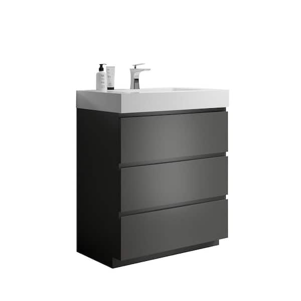 Dimakai 30 in. Single Sink Freestanding Space Gray Bath Vanity with White Solid Surface Top Unassembled without Drain and Faucet