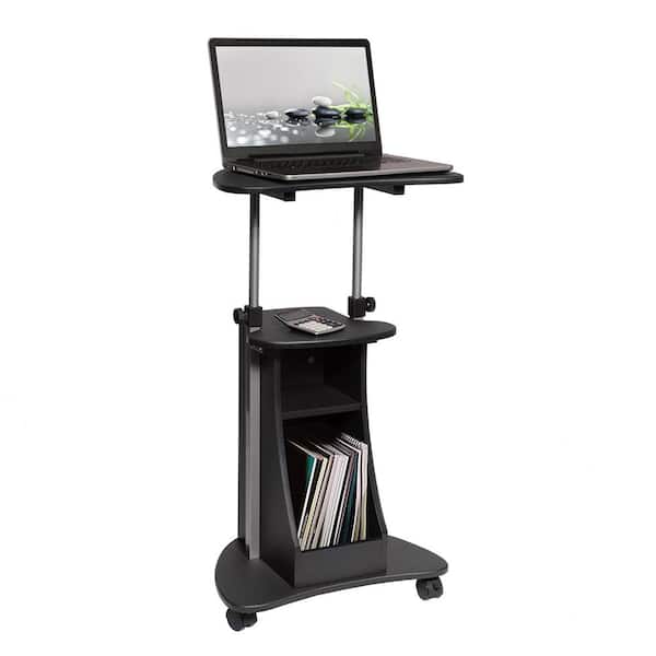 Clihome 21.25 in. Sit-to-Stand Graphite Wood Rolling Laptop Desk with Storage