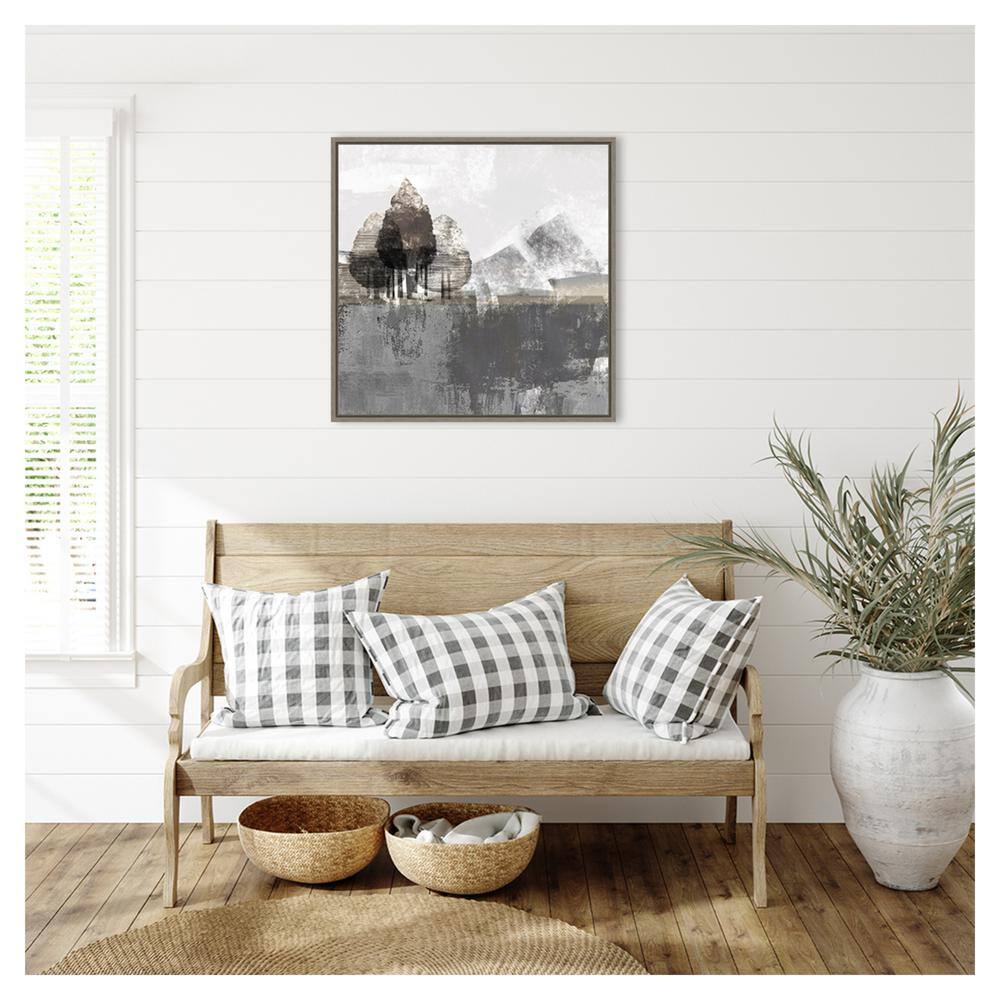 Textured Abstract Landscape Gray Canvas Wall Art with Silver Frame