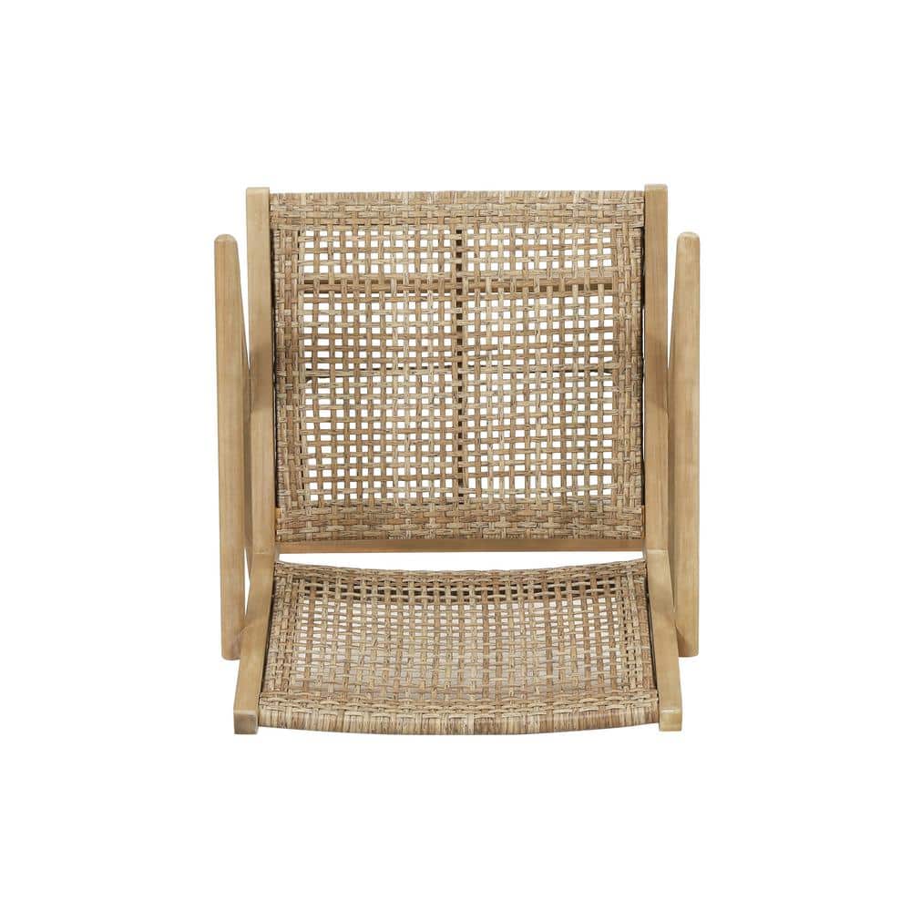 Rustic Acacia Wood and Wicker Outdoor Dining Chair, Light Brown, Set of 2