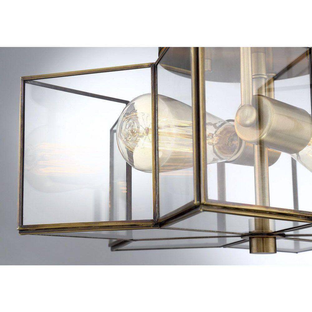 Meridian Natural Brass 2-Light Semi-Flush Mount with Clear Glass