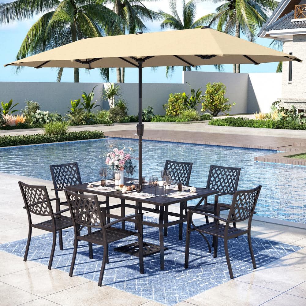 PHI VILLA 8-Piece Metal Outdoor Dining Set with Stackable PHI VILLA 8-Piece Metal Outdoor Dining Set with Stackable