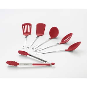 6 Pc Utensil Set with Stainless Steel Handles Red