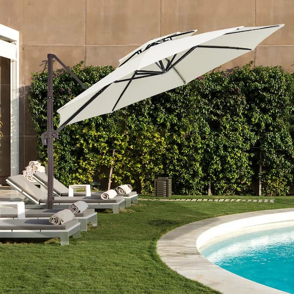 JEAREY 11 ft. Round Cantilever Tilt Patio Umbrella With Crank in Whisper White