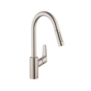 Focus Single-Handle Pull-Down Sprayer Kitchen Faucet in Steel Optik