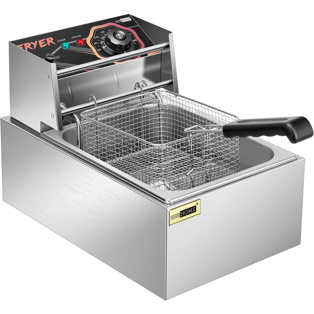 Mondawe Silver 2500W Single Electric Deep Fryer with Drain Feature