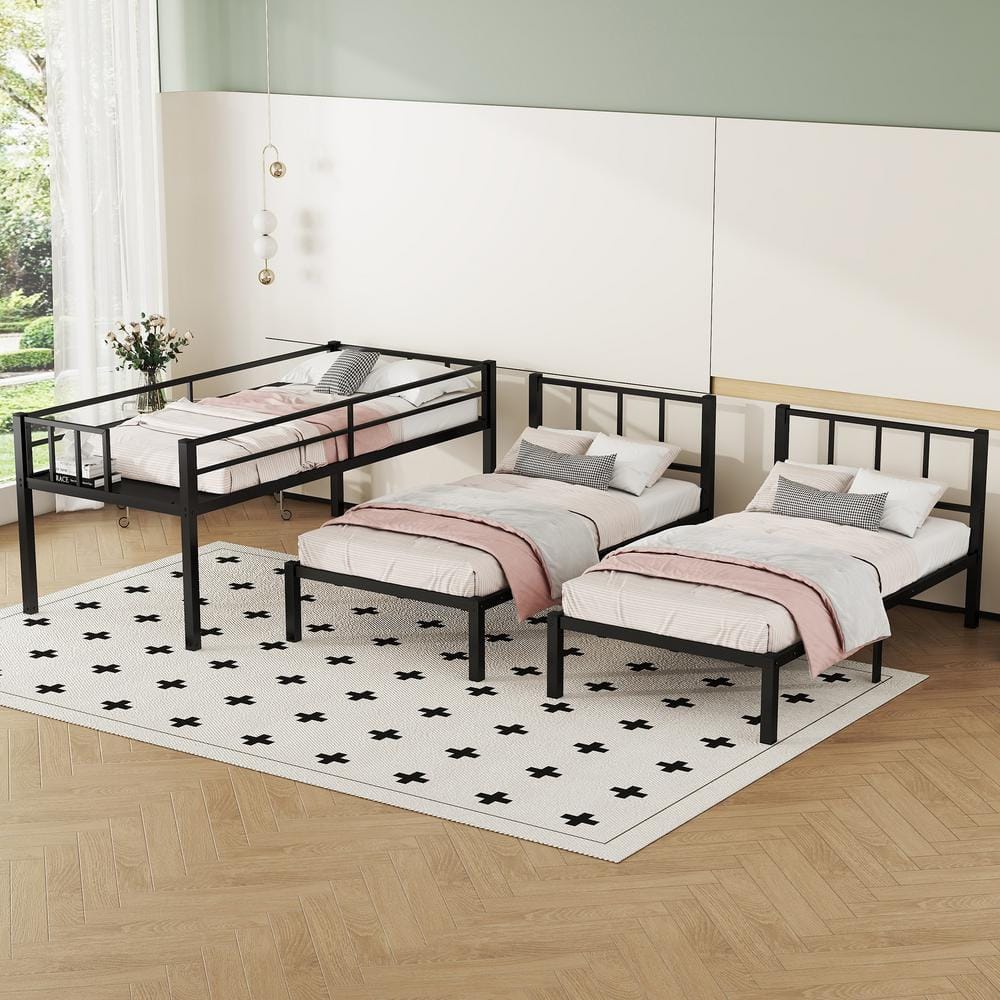Balck Twin over Twin and Twin Bunk Beds for 3, Twin XL over Twin and Twin Bunk Bed Metal Triple Bunk Bed