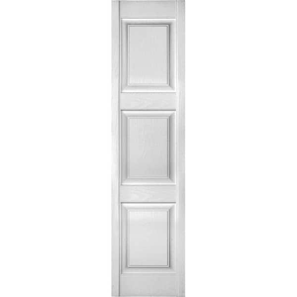 Ekena Millwork 14-1/2 in. x 42 in. Lifetime Vinyl Custom 3 Equal Raised Panel Shutters Pair Bright White
