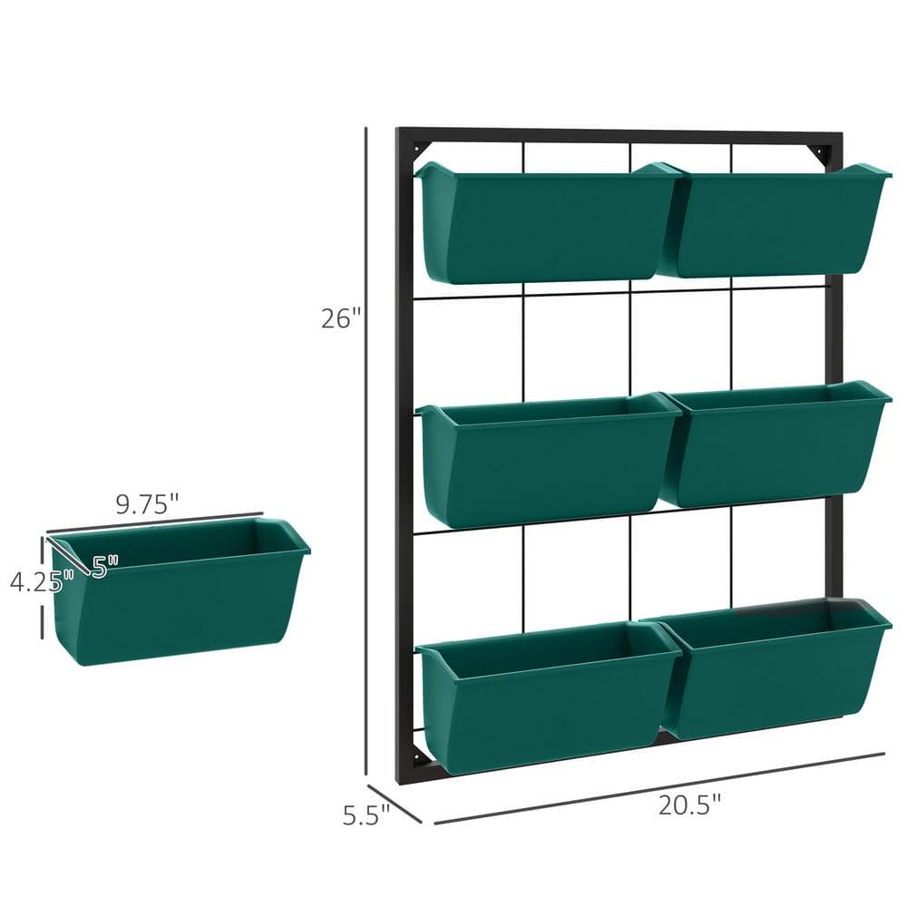 Green 3-Tier Wall Planter with 6 Self-Draining Pots