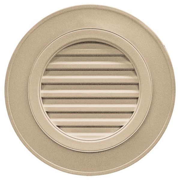 Builders Edge 28 in. x 28 in. Round Brown/Tan Plastic Built-in Screen Gable Louver Vent