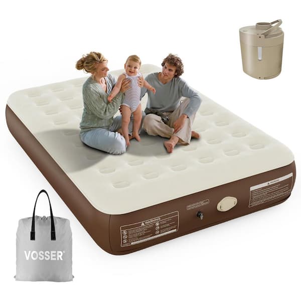 Angel Sar 13 in. Khaki Queen Air Mattress with Built-in Pump, Blow Up Mattress with Cordless Pump for Home, Camping and Guests