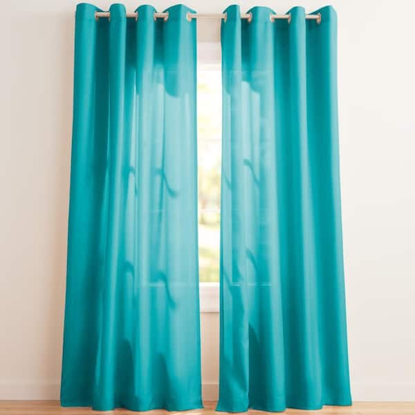 Loha Blue Teal Solid Light Filtering Grommet Top Curtain, 54 in. W x 84 in. L (Set of 2)