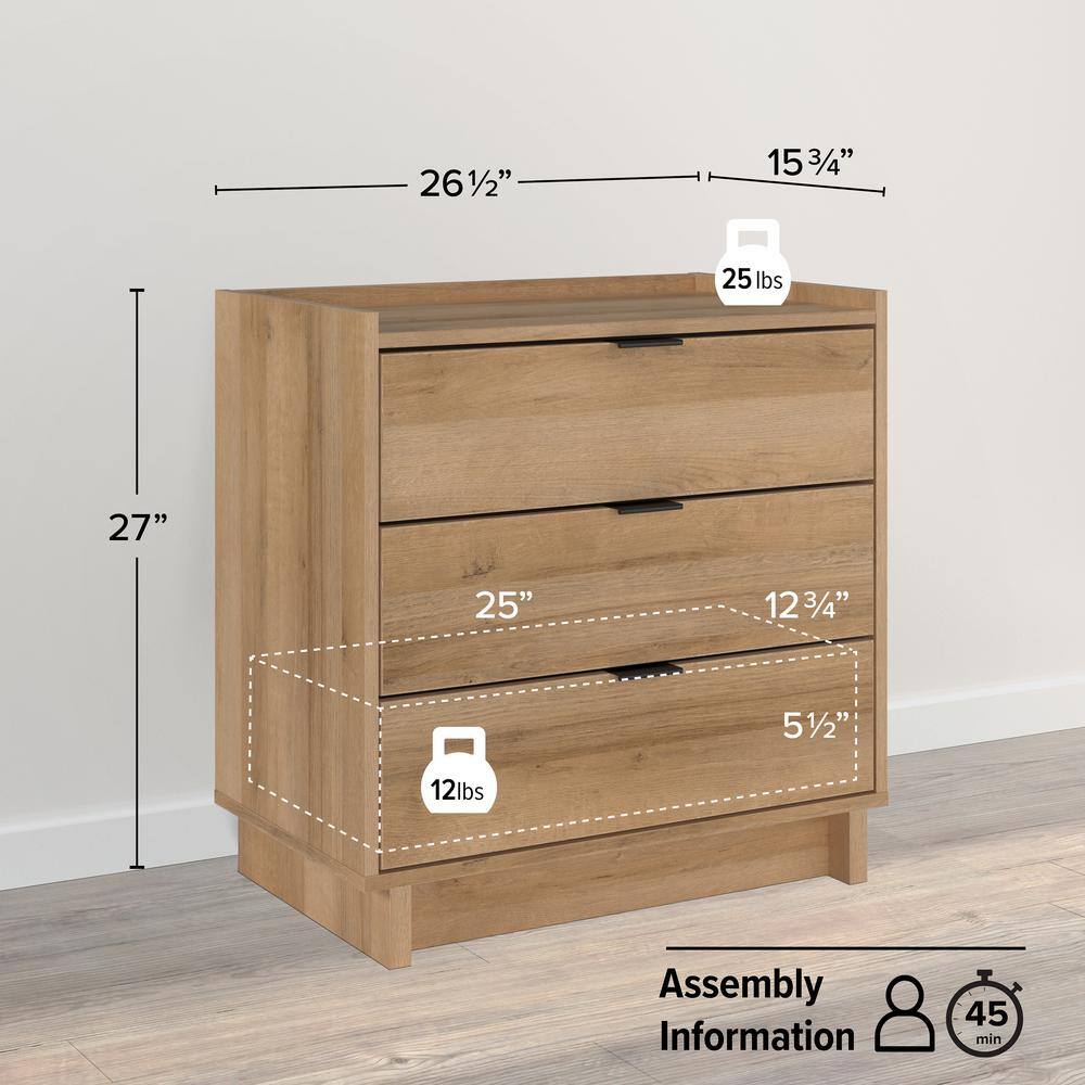 Natural Oak 3-Drawer Nightstand with Integrated Pulls