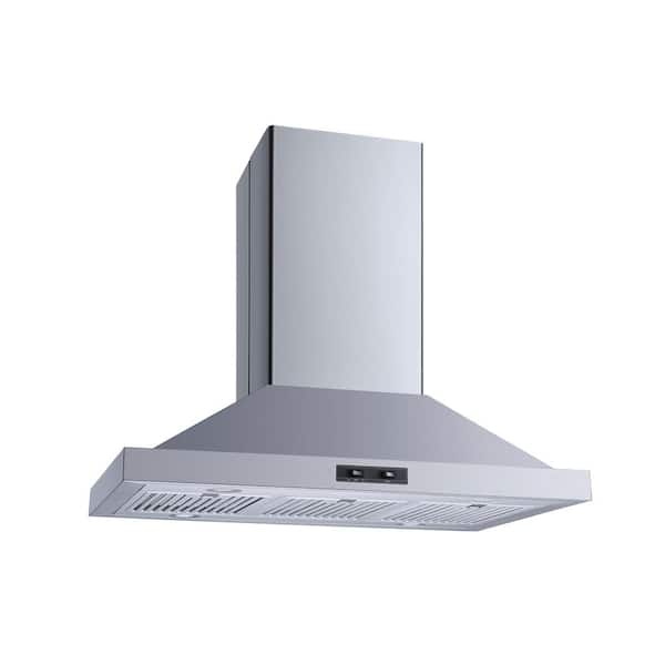 36 in. Convertible Island Mount Range Hood in Stainless Steel with Stainless Steel Baffle Filters and Carbon Filters