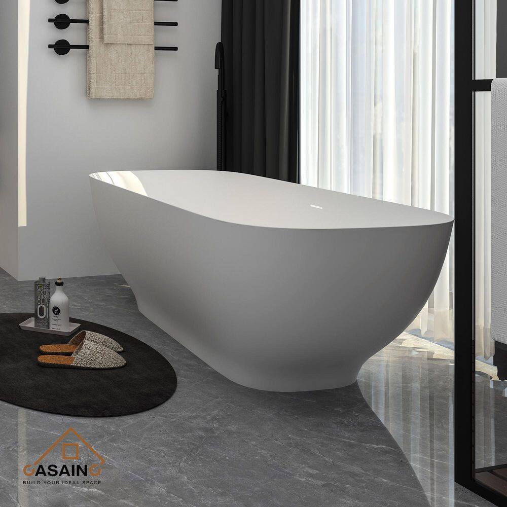 67'' White Solid Surface Freestanding Soaking Bathtub