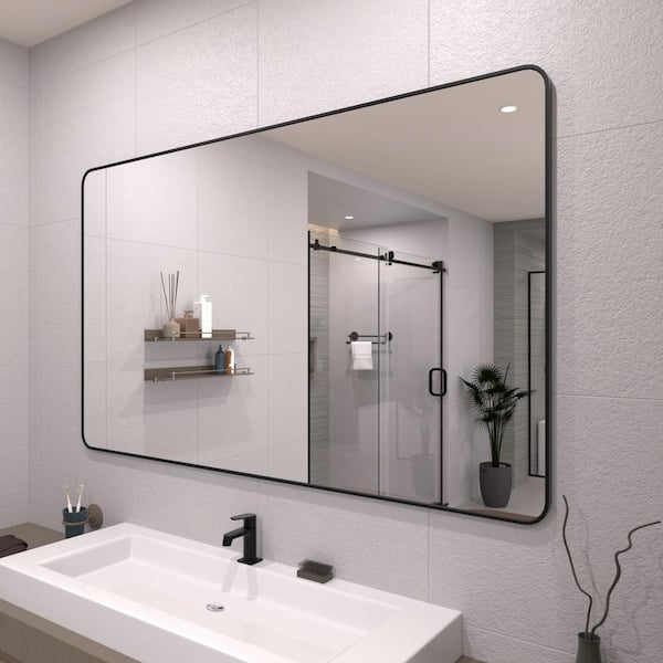 60 in. W x 36 in. H Rectangular Framed Wall Bathroom Vanity Mirror in Matte Black