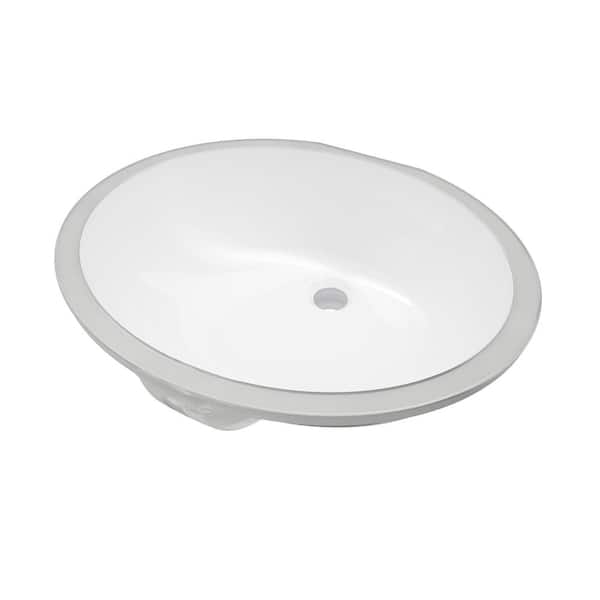 A&E Ansley 8 in. Ceramic Undermount Oval Bathroom Sink with Overflow in Glossy White